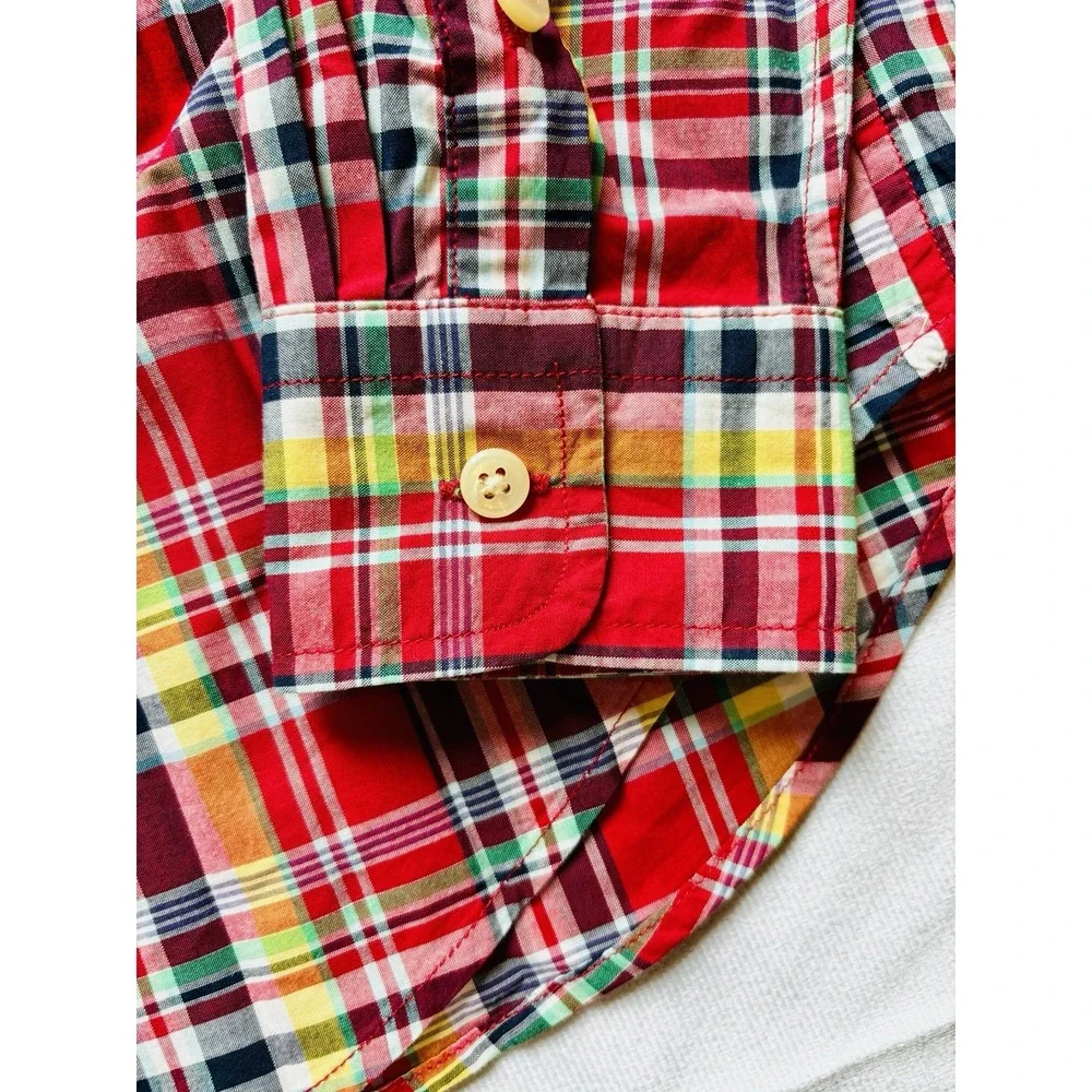 Boy's Ralph Lauren Medium 10/12 Red Yellow Navy Black Plaid Long Sleeve‎ Shirt